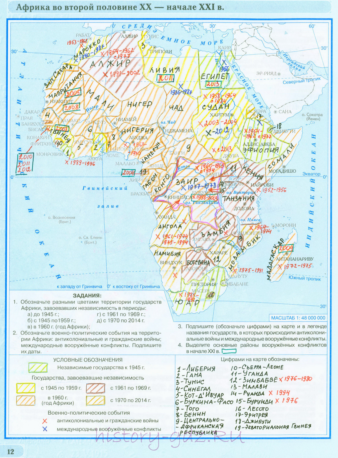 Африка во второй половине 20 века начале 21 века - контурная карта - История