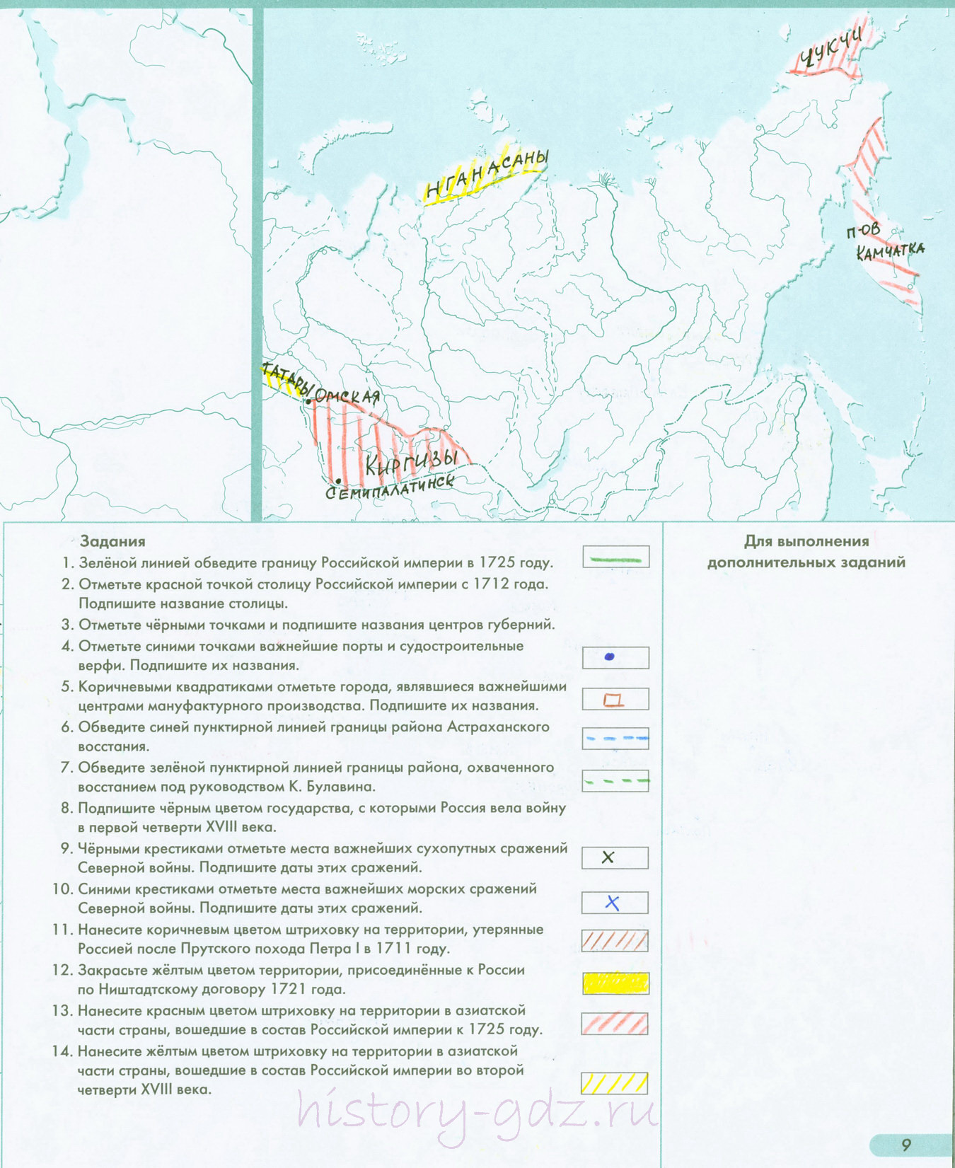 Россия в первой половине 18 века - контурная карта для 7 класса - История