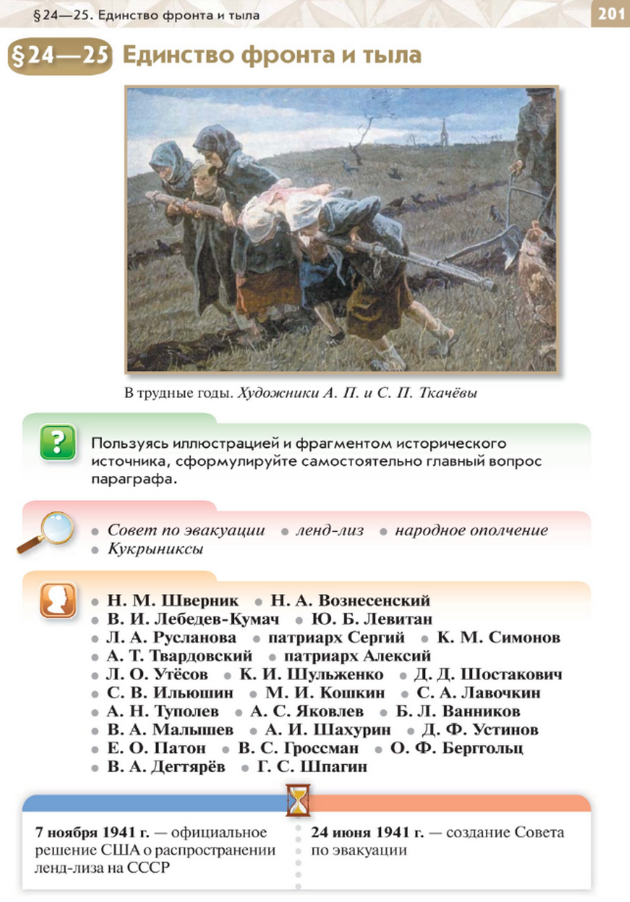 Параграф 24-25 "Единство фронта и тыла" - читать онлайн учебник по истории для 10 класса