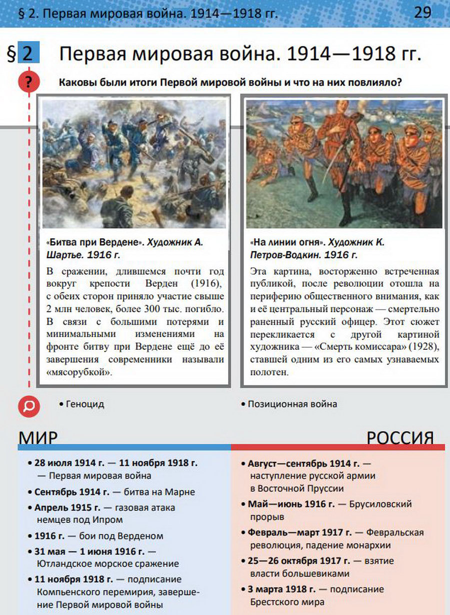 Параграф 2 "Первая мировая война. 1914-1918 годы" учебник 10 класс Мединский Чубарьян читать онлайн