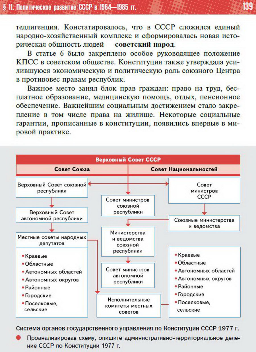 §11 "Политическое развитие СССР в 1964-1985 годах" - учебник "История России" для 11 класса Мединский, Торкунов стр 139