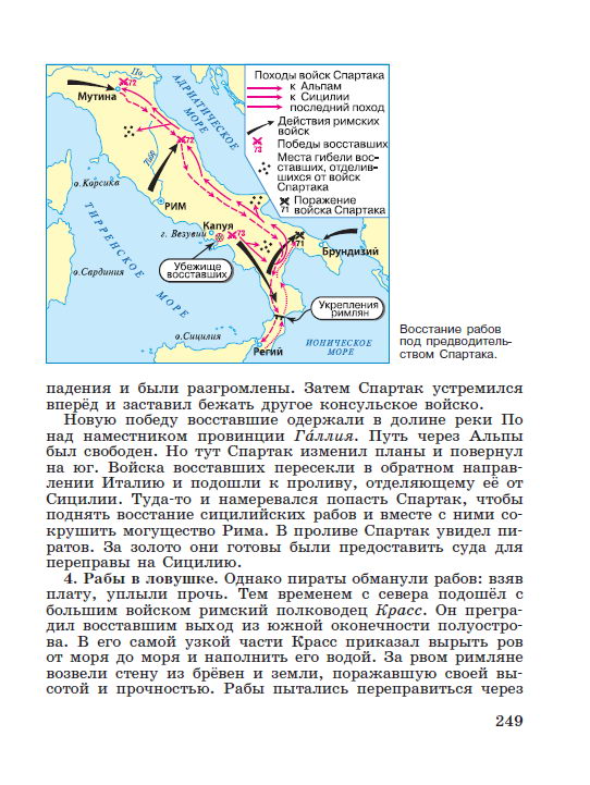 Параграф 51 Восстание Спартака - читать онлайн учебник "История древнего мира" для 5 класса авторы Вигасин, Годер, Свенцицкая стр 249 Параграф 51 Восстание Спартака - читать онлайн учебник "История древнего мира" для 5 класса авторы Вигасин, Годер, Свенцицкая